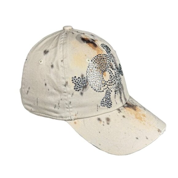 Lunada Bay Rhinestone Scull & Bone Cap Beige Distressed Tie Dye Grunge Punk Y2K - Picture 8 of 8
